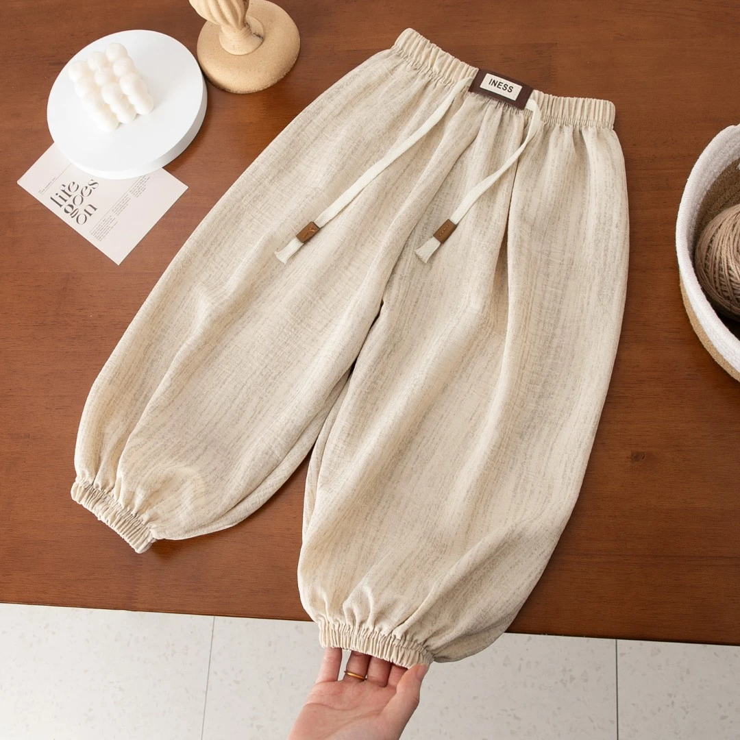 【冰丝麻】夏季防蚊裤潮款宽松凉爽碎花透气薄款男女宝宝儿童服装男