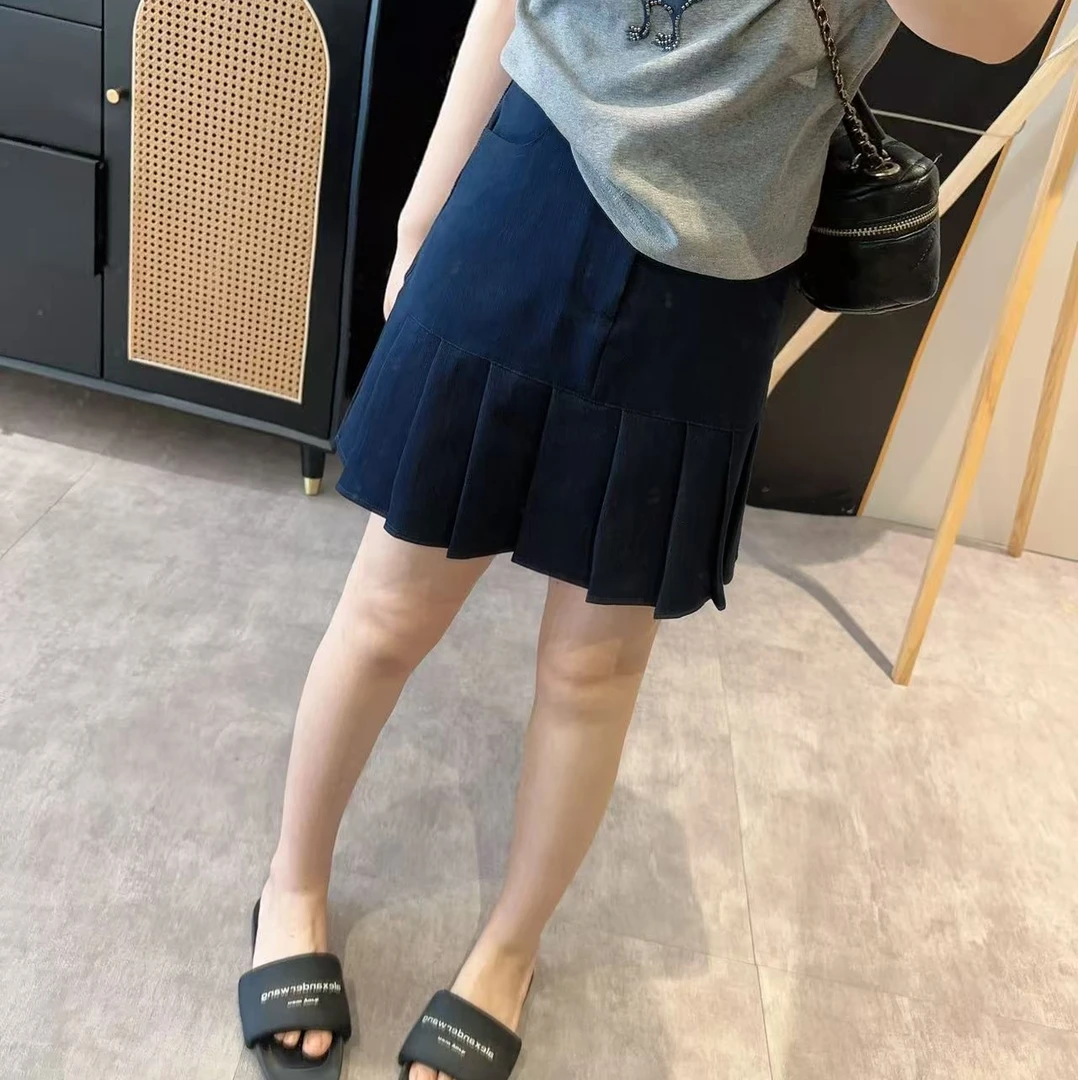 【欧加粒粒】中高腰A字裙百褶牛仔短裙~2025夏季梨形显瘦 F2507