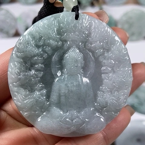 翡翠颈饰未镶嵌九龙大日如来福利两面工福利