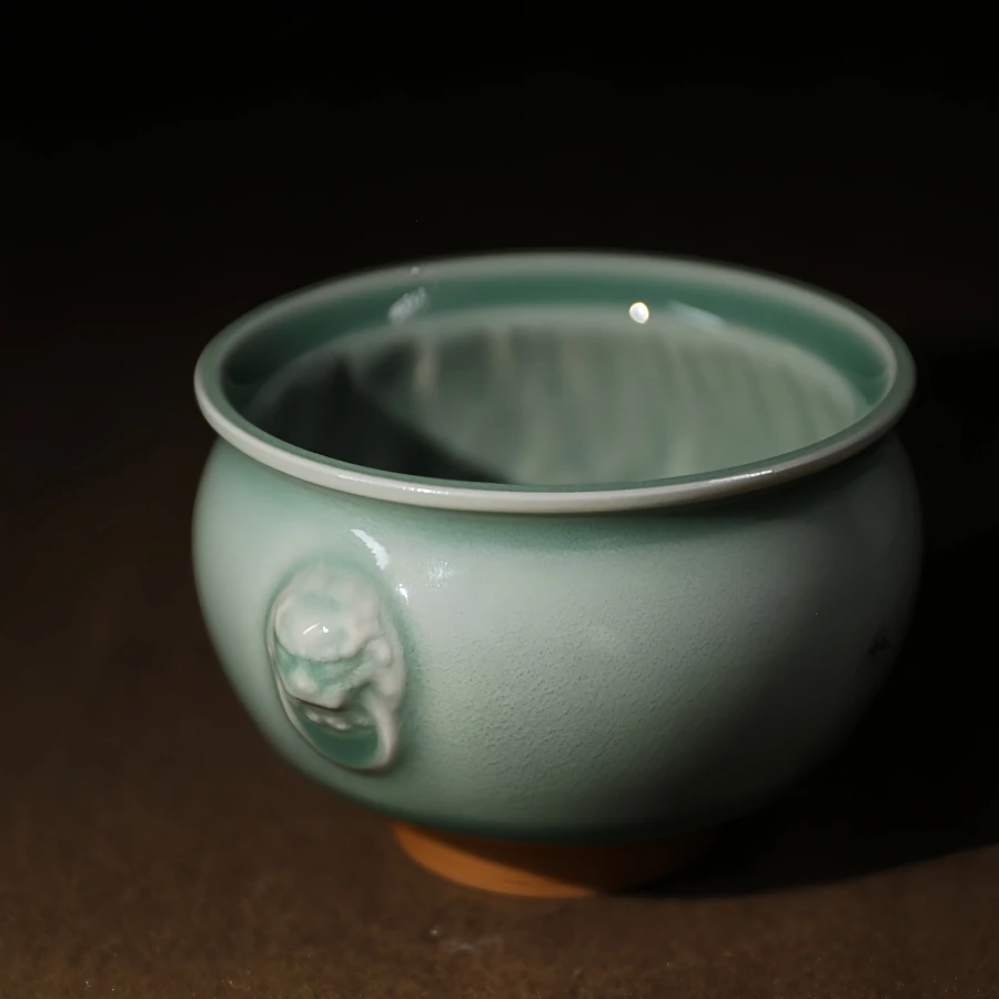 廖鑫亮梅子青风生水起兽耳风水缸杯主人杯手工茶杯