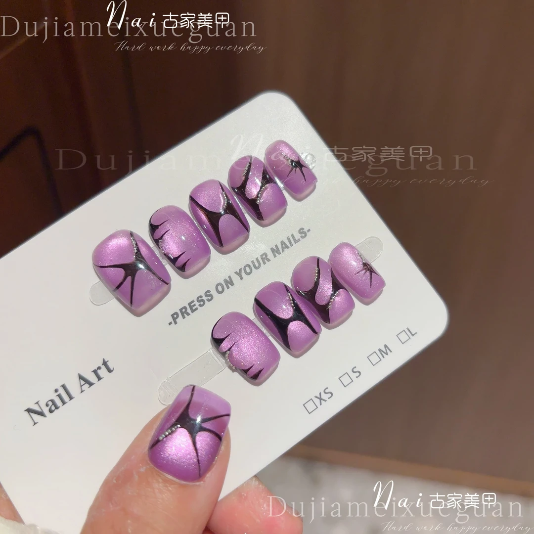 美甲手工绘制甜酷辣妹欧美风浮雕金属造型重工长尖穿戴式美甲