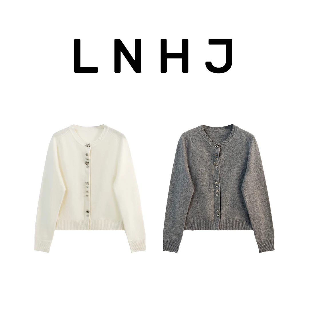 【LNHJ】时光独白 秋冬时尚精致扣子山羊 绒针织长袖开衫