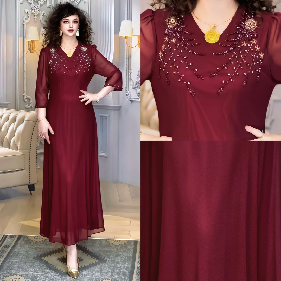 娜孜妮大码辣妈时尚女装 | 手工珠夏季洋气高端礼服款连衣裙