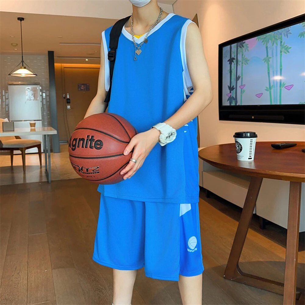 夏季速干无袖两件套休闲运动套装宽松球服外穿百搭潮流情侣篮球服