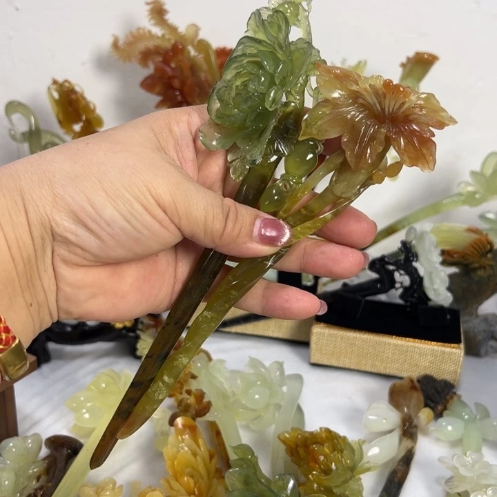 定制蛇纹石玉延毛货发饰