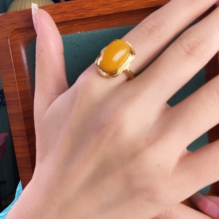 银S925镶嵌蜜蜡戒指戒指