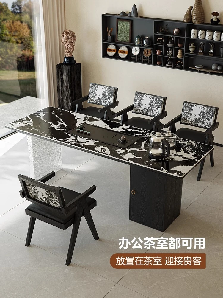 意式极简客厅茶桌家用岩板茶桌轻奢2024新款高端现代高级感泡茶桌