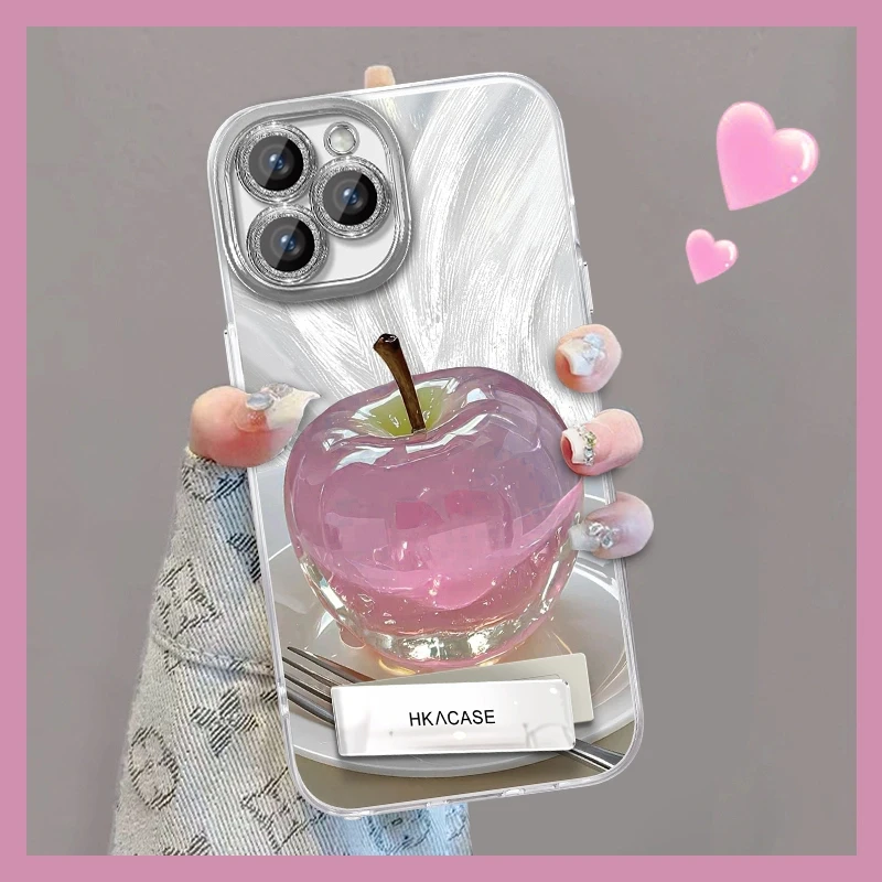 适用于荣耀60se精孔羽纱晶莹粉苹果网红个性创意支架全包手机壳女