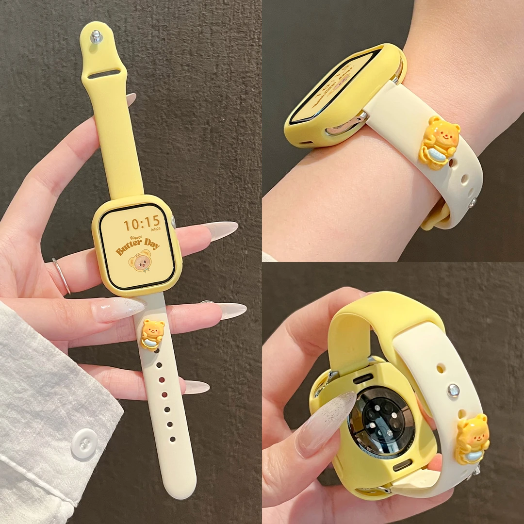 适用苹果手表s11表带乖巧小熊iWatch腕带硅胶apple watchs10配件9