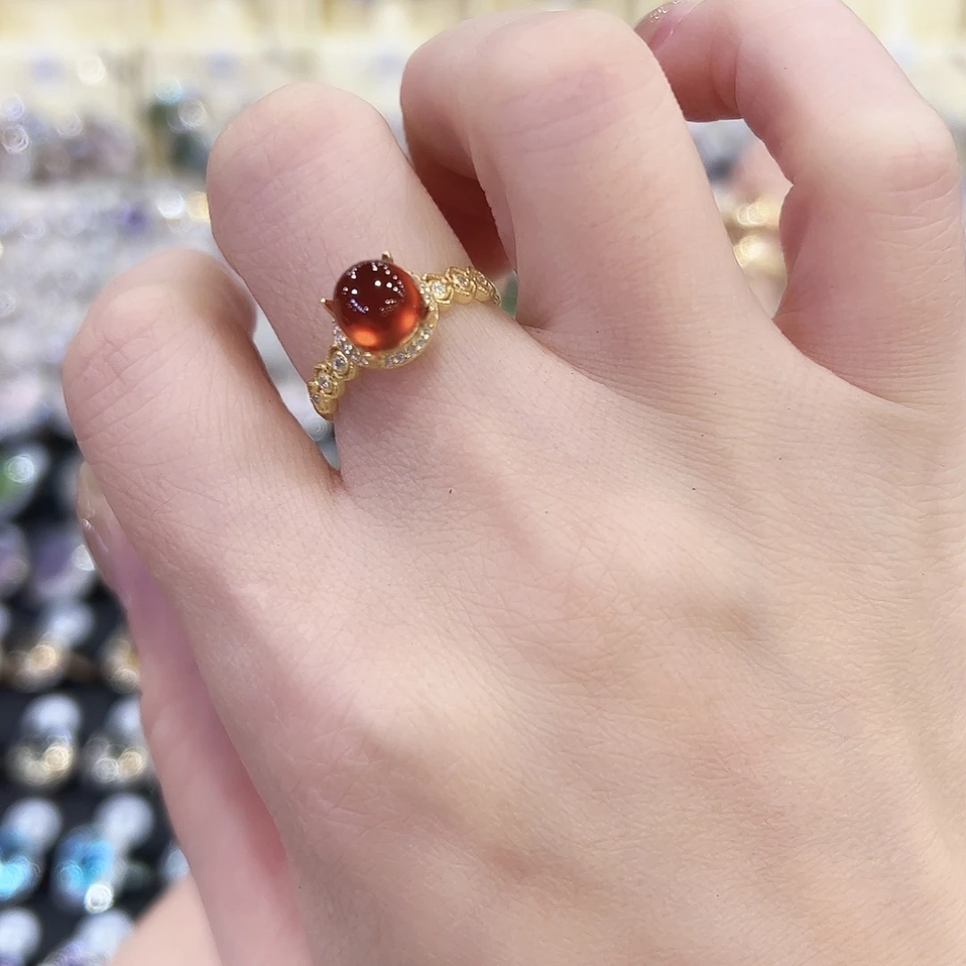 戒指石榴石银S925镶嵌