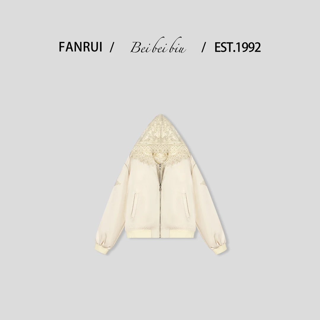 FANRUI/泛芮「温柔春风」精梳棉纯色蕾丝边设计感连帽外套ZY14790