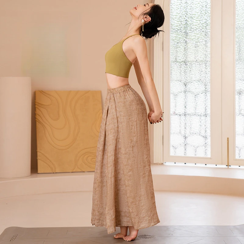 瑜伽服套装女新款苎麻裤子高级感宽松阔腿裤瑜伽裤普拉提套装