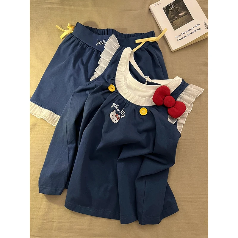 【在逃公主】韩系甜美Kitty睡衣女夏季新款无袖短裤外穿家居服套装