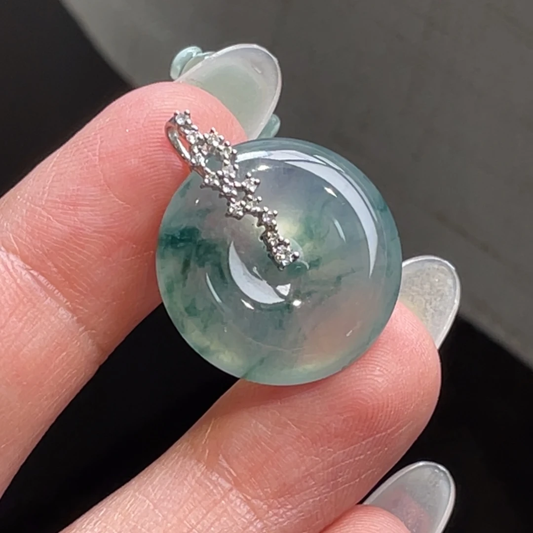翡翠未镶嵌颈饰【万内强推】冰胶飘蓝花起光平安扣吊坠