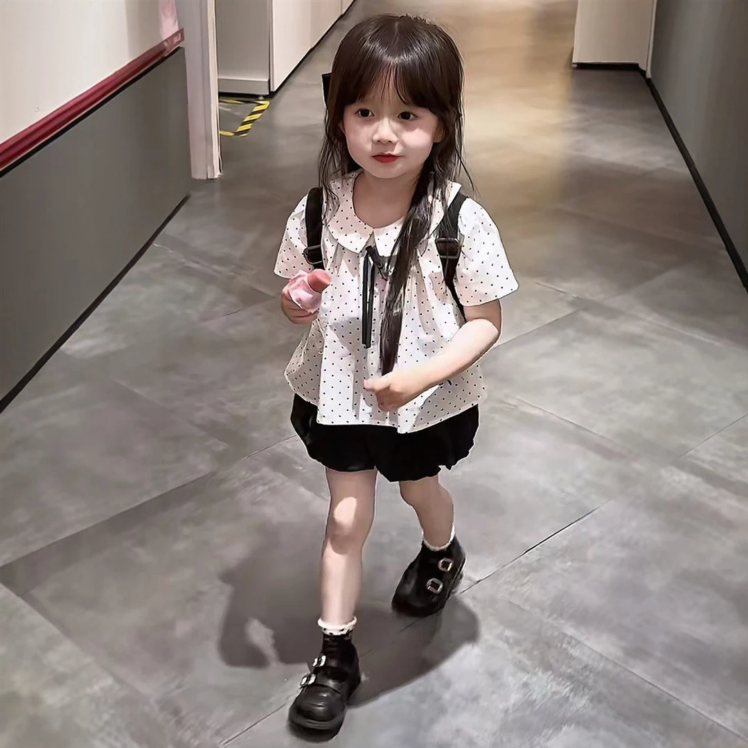 女童花苞短裤套装2025夏季新款儿童学院风短袖衬衫女宝宝两件套