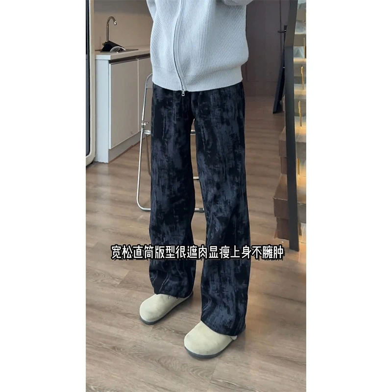 cleanfit扎染灯芯绒卫裤男款潮牌痞帅加绒加厚裤子直筒休闲运动裤