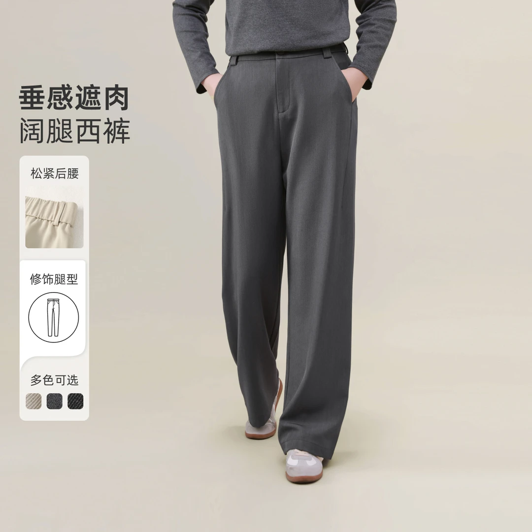 【TR垂感遮肉免熨烫阔腿西装裤】MsShe大码女2025显瘦A~H2502016