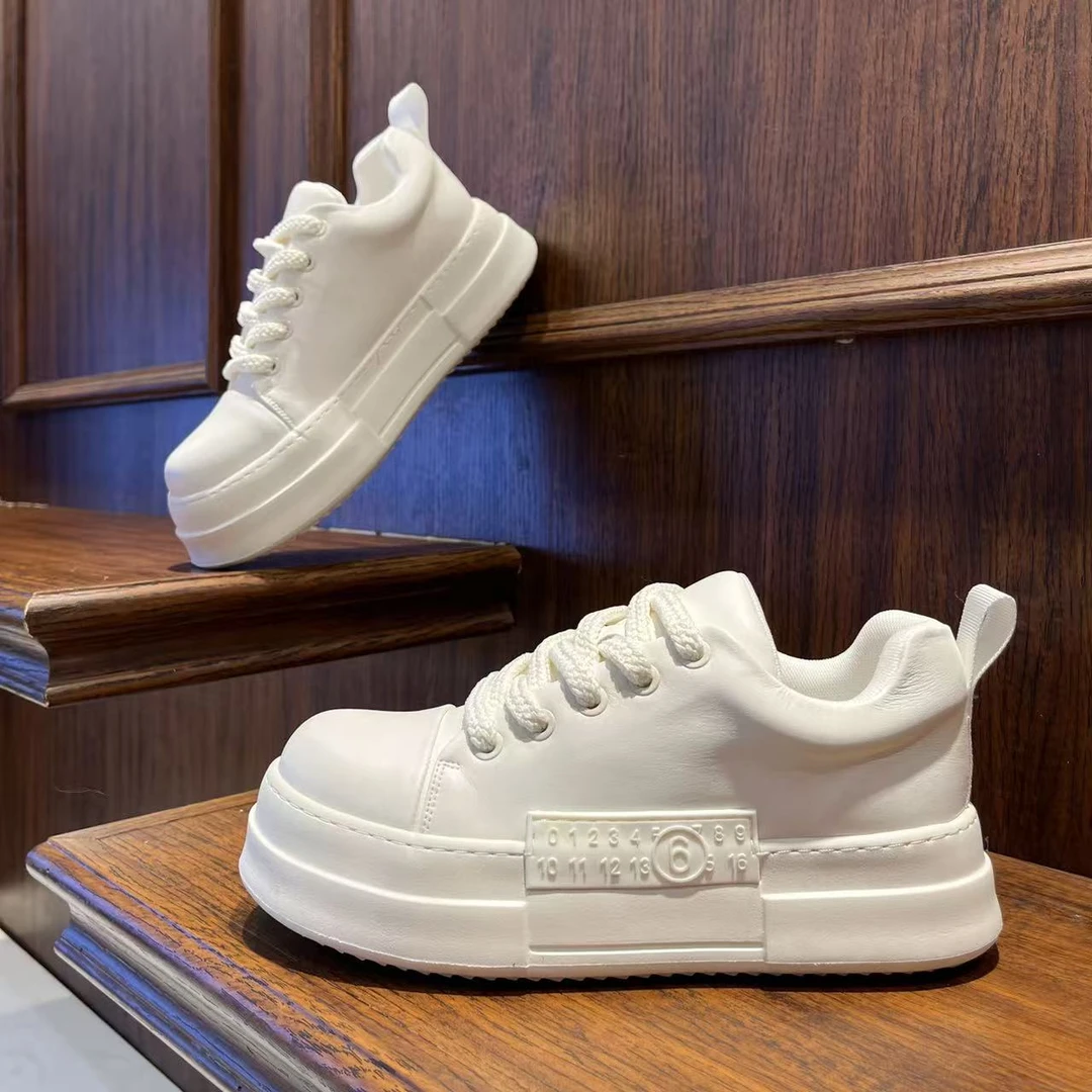 男鞋2025秋季厚底百搭时尚增高休闲鞋圆头系带低帮小白鞋男生鞋子