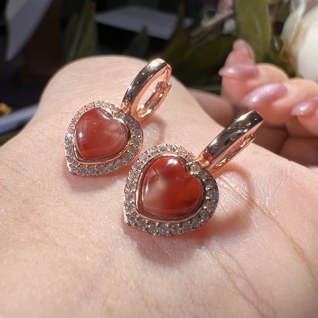 S925南红心形耳饰 KT24041132