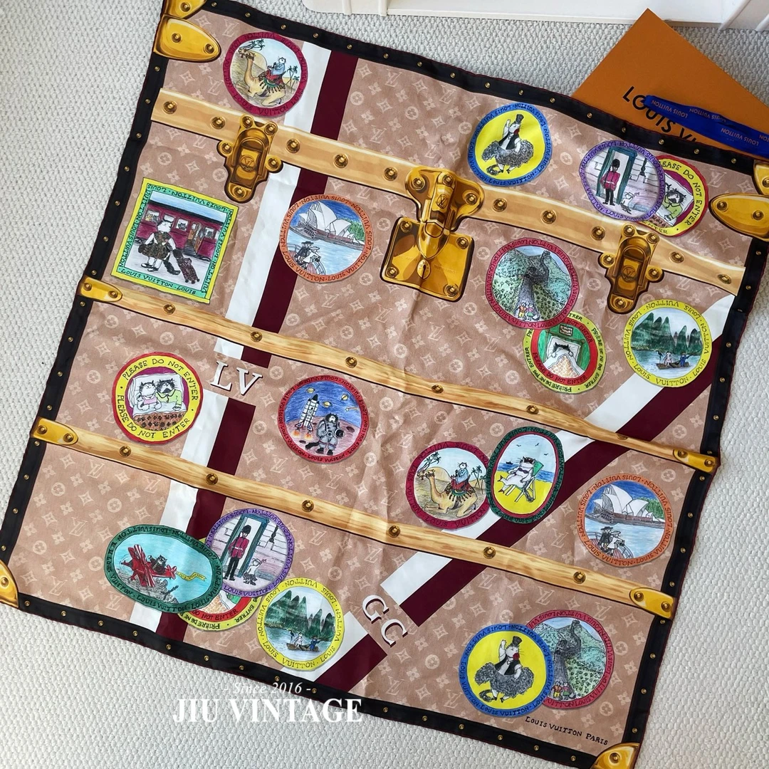 未使用 LouisVuitton/路易威登 MY LV TRUNK丝巾 90*90 JM2-8215