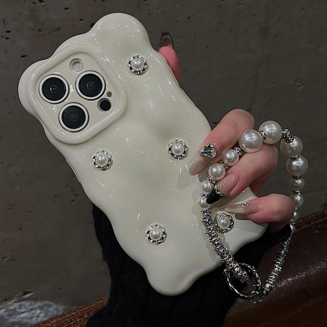 ins白色diy珍珠适用苹果17手机壳iphone16/15/13promax女款12手链