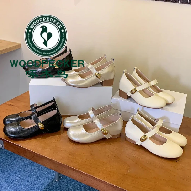 啄木鸟7cm内增高法式复古风玛丽珍鞋女舒适百搭通勤软底芭蕾舞鞋9