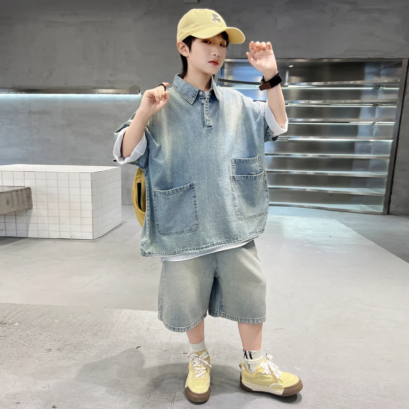 男童夏装牛仔套装2025新款儿童装夏季薄款男孩夏款大童短袖两件套