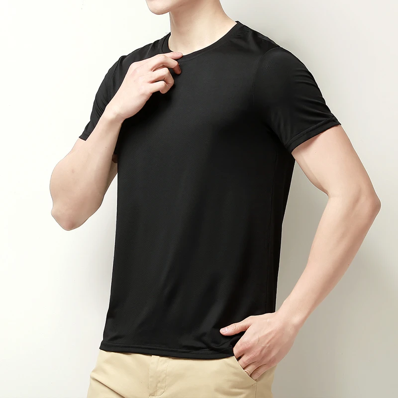 金盾2025新款柔软轻肤速干透气夏季男运动休闲圆领纯色冰丝短袖恤
