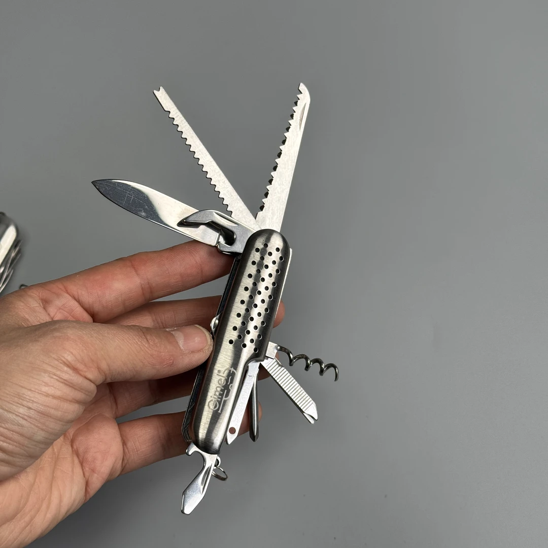 外贸出口欧美 户外野营便携多功能不锈钢刀开罐器一字螺丝刀剪刀