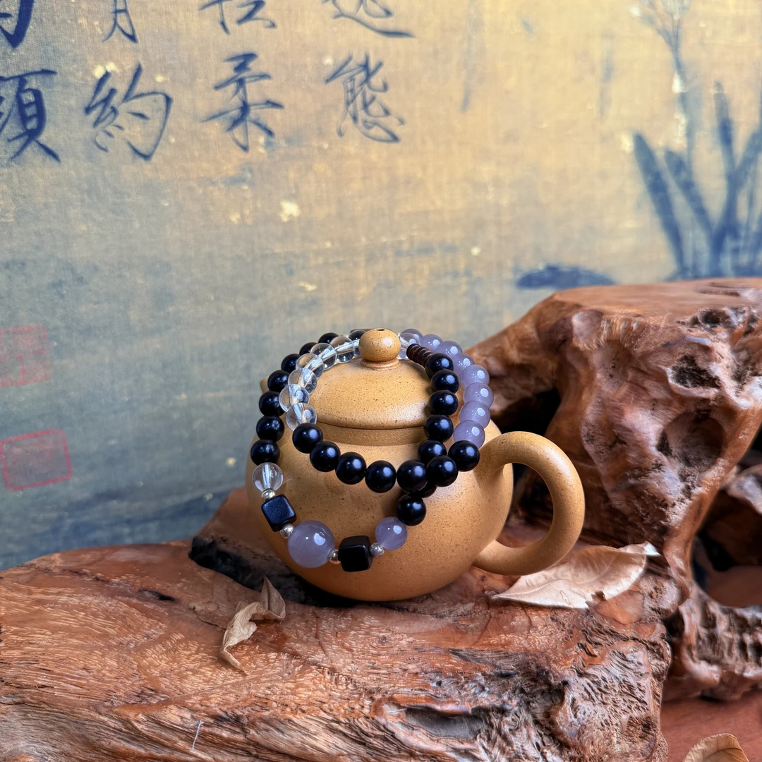 DA 1144-黑檀透明珠带浅灰猫眼隔珠黑檀（无礼盒）