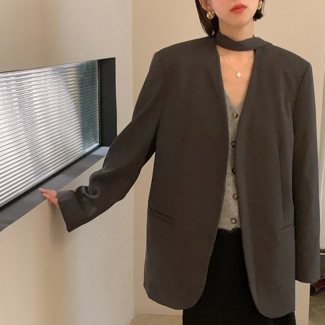 LUO/大女主v领系带西服半裙套装 韩国代购高气质通勤西装长裙女