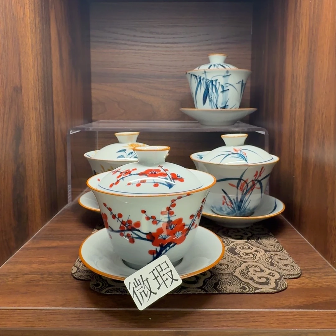 釉下手绘茶具微瑕