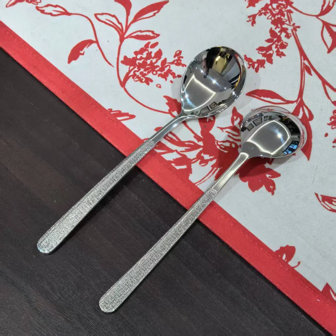 加厚款18-10不锈钢金色手工布伦圆头勺2支21厘米勺子长柄餐具汤勺