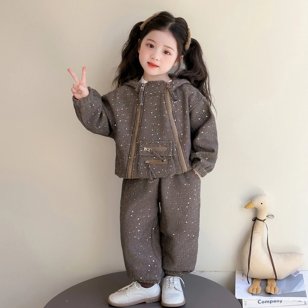 女童加绒连帽卫衣套装秋冬季洋气儿童加厚潮款两件套女孩宝宝韩版