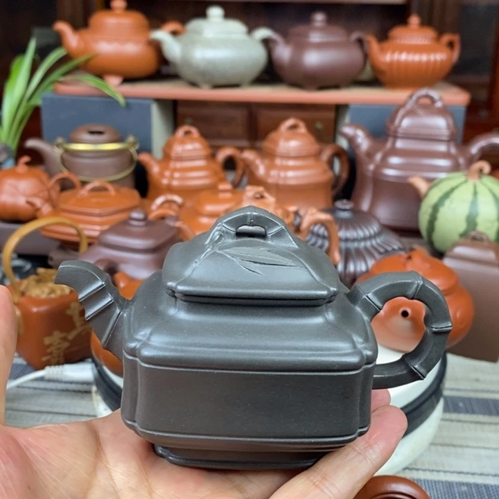 紫砂茶壶四方竹鼓200cc原矿古天青双十一特价