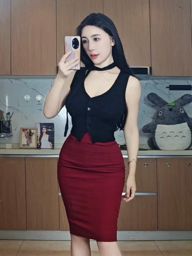 燃燃家职业装姐感V字领马甲带围巾单排扣无袖开衫修身上衣T恤 女