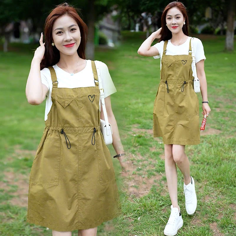 大码连衣裙女2025夏新款胖mm小个子减龄洋气背带裙拼接假两件裙子