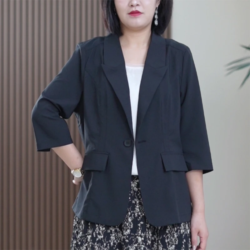 裸感天丝冰麻西服女夏季大码轻薄透气百搭防晒柔软轻盈西装外套