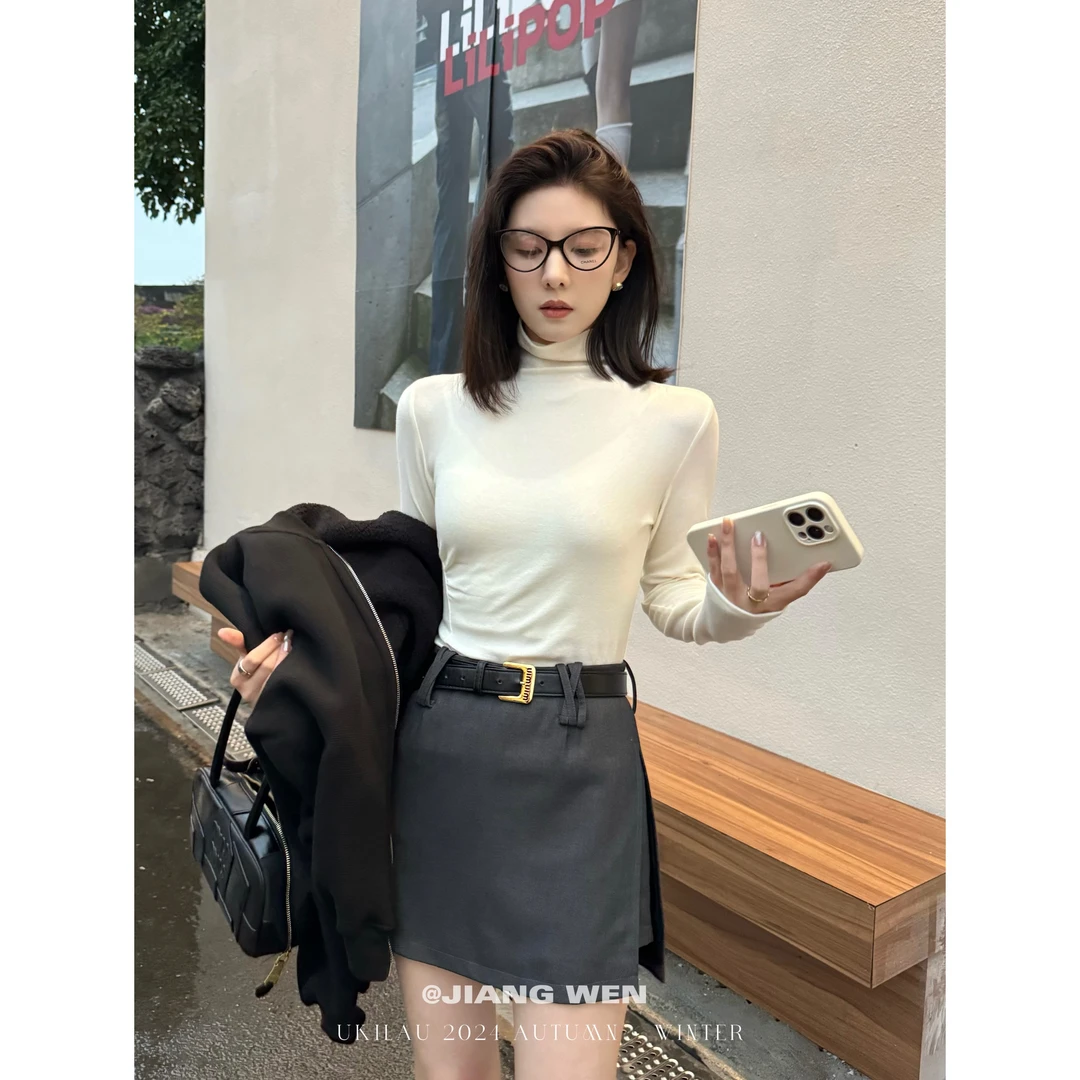 UKILAU【治愈打底】半高领缩褶打底衫保暖蓄热上衣