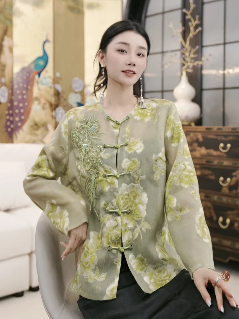 Betty Bairn【青衫苍翠】新中式桑蚕丝刺绣外套25B-BW10026