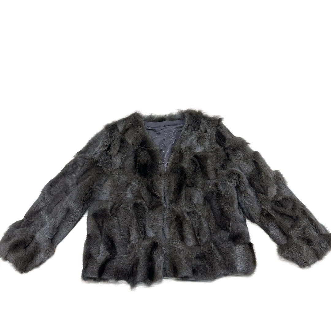 轻奢时尚女简约百搭V领狐狸腿毛两色皮草外套