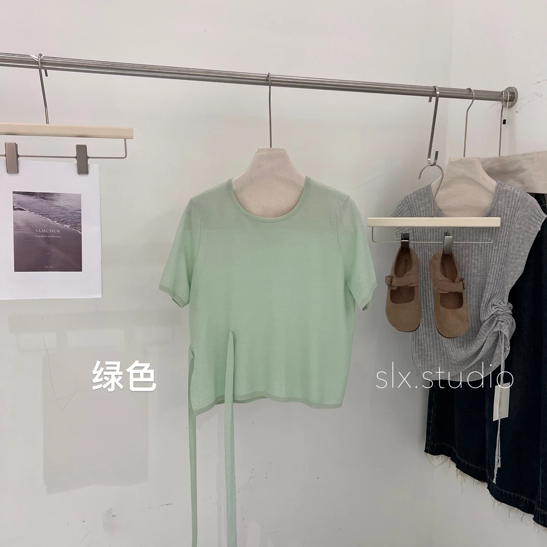slx@ 绿 65315 飘带上衣