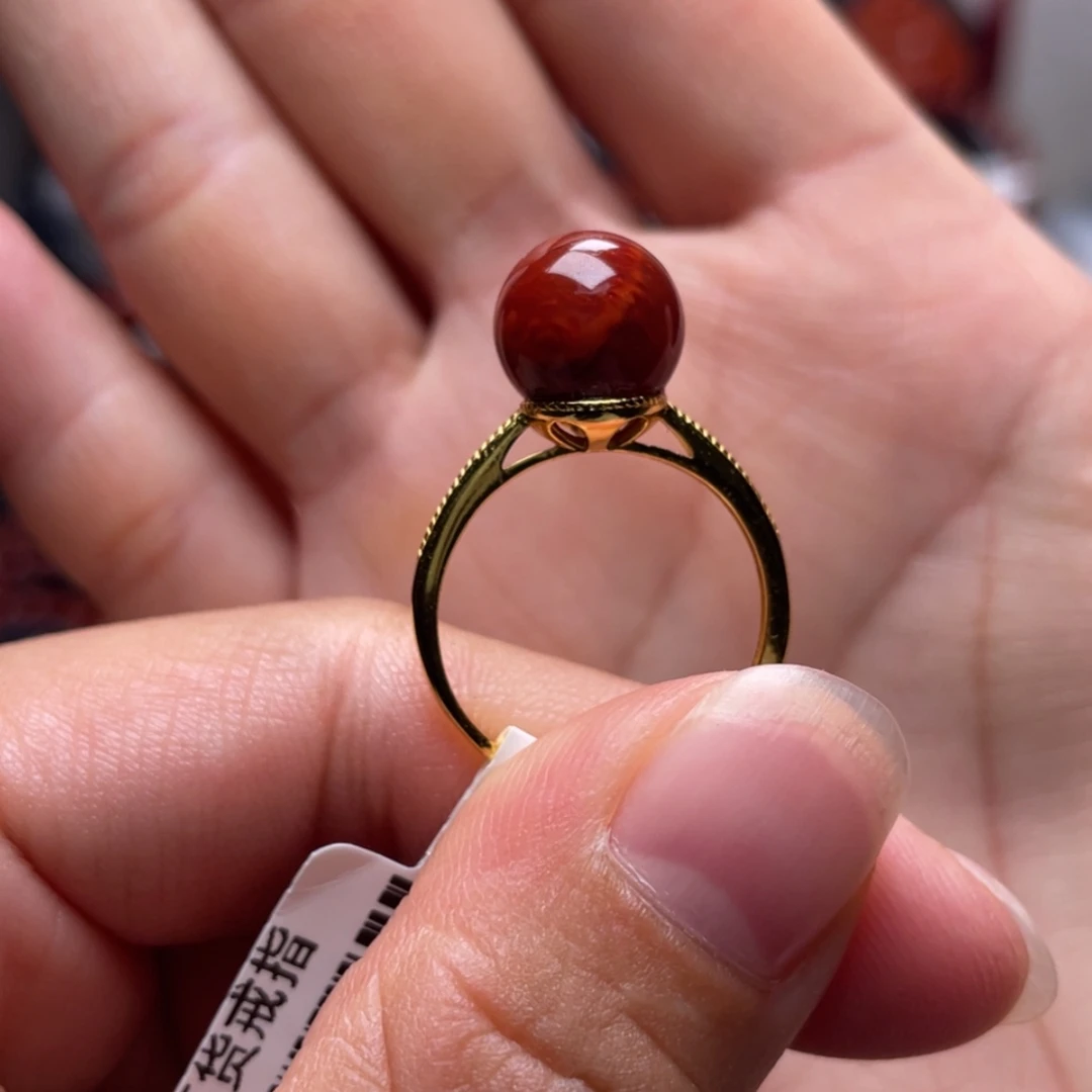 【闪购商品】银S925镶嵌圆珠戒指南红玛瑙