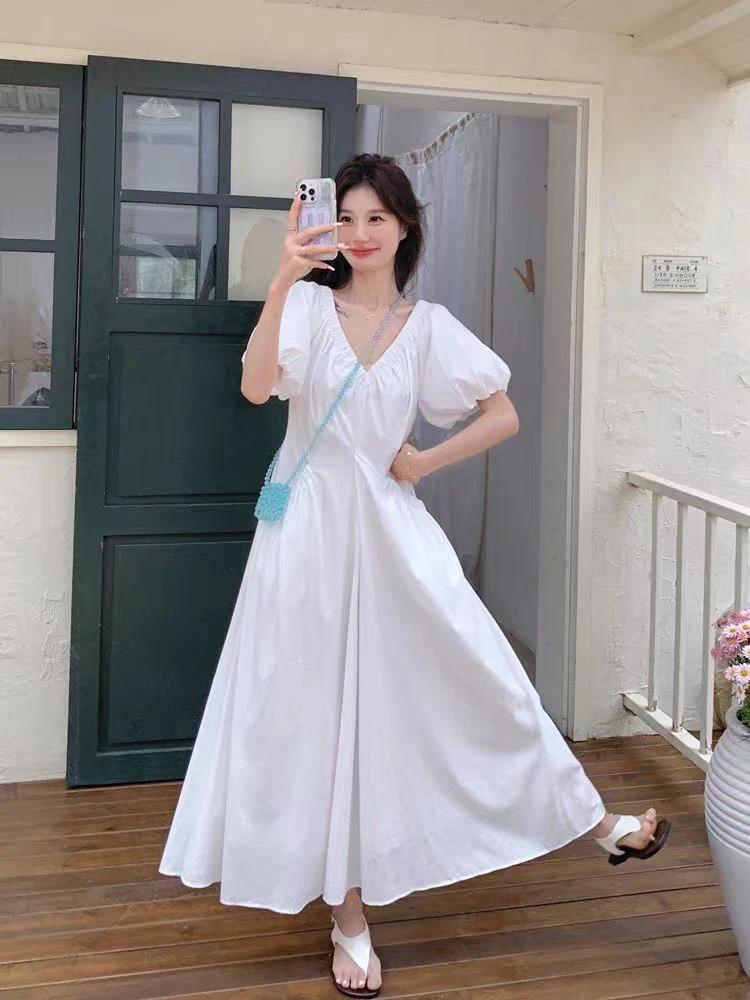 美美服装店8890夏季新款气质V领收腰显瘦连衣裙