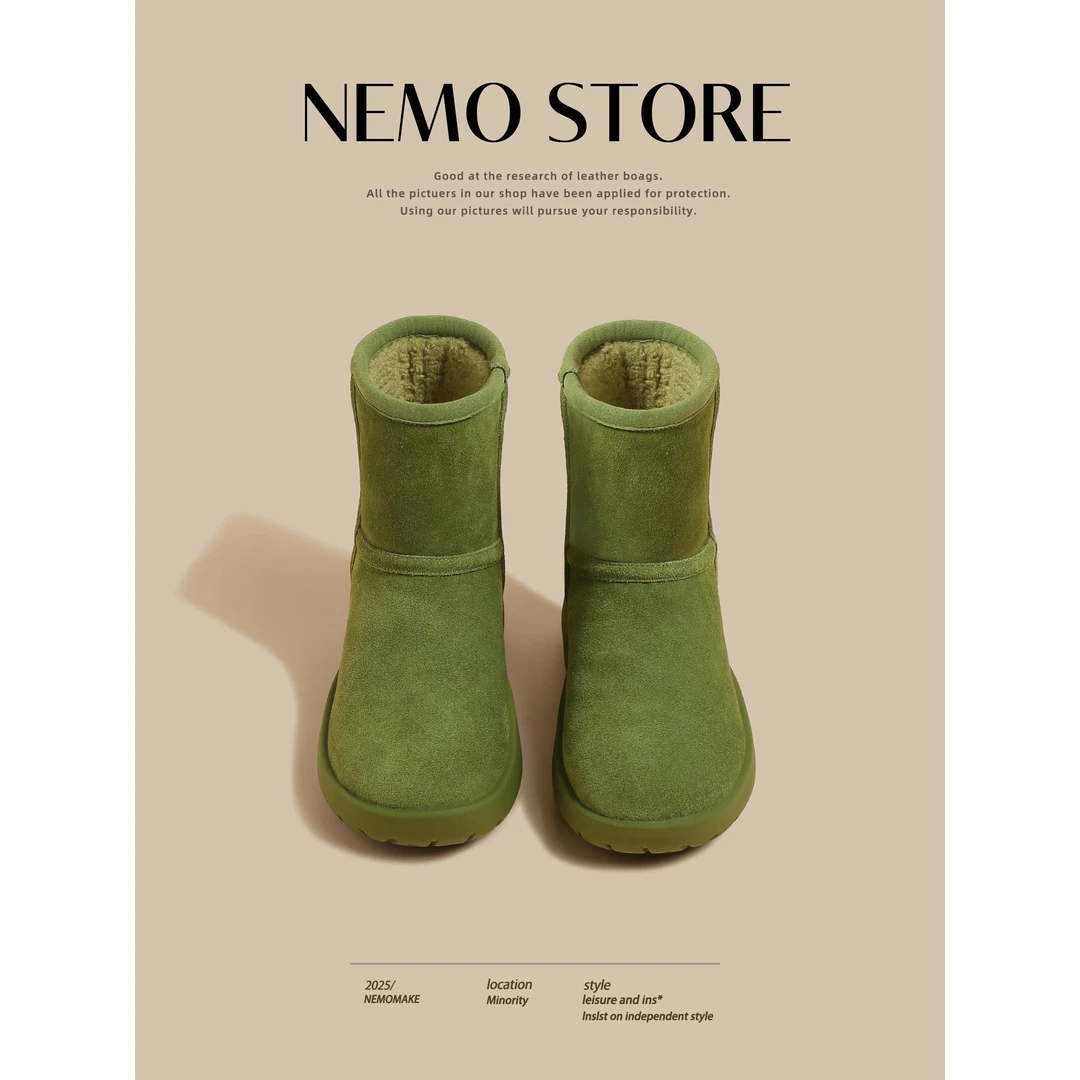 【CREW KNOW官方正品】内增高绿色雪地靴女2025秋冬季新款加绒加厚