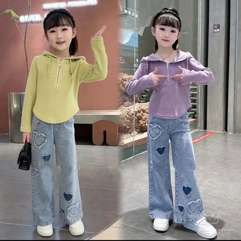 女童秋装套装2025新款秋季衣服洋气时髦女孩潮酷穿搭牛仔裤两件套