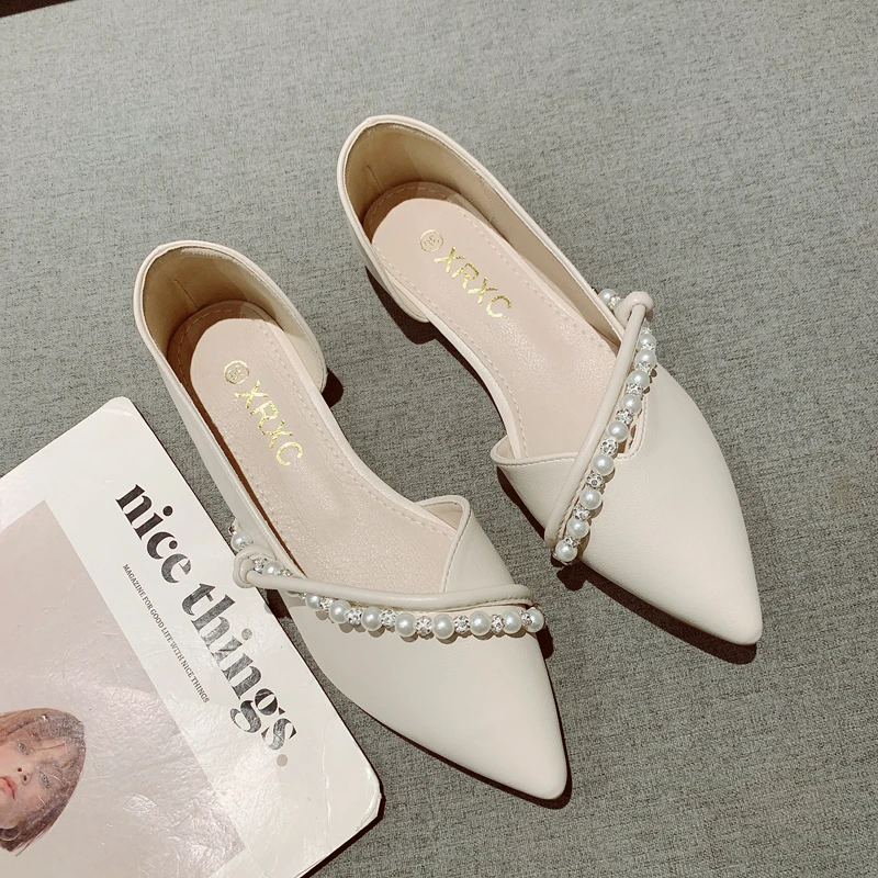 时尚装饰低跟软底瓢鞋女2025年新款浅口尖头平底单鞋百搭大码瓢鞋