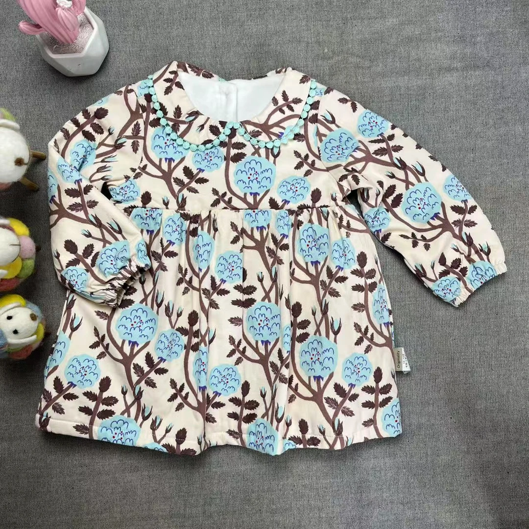 爱麻麻童装9132051女童秋冬纯棉双层加厚梭织碎花连衣裙保暖时尚