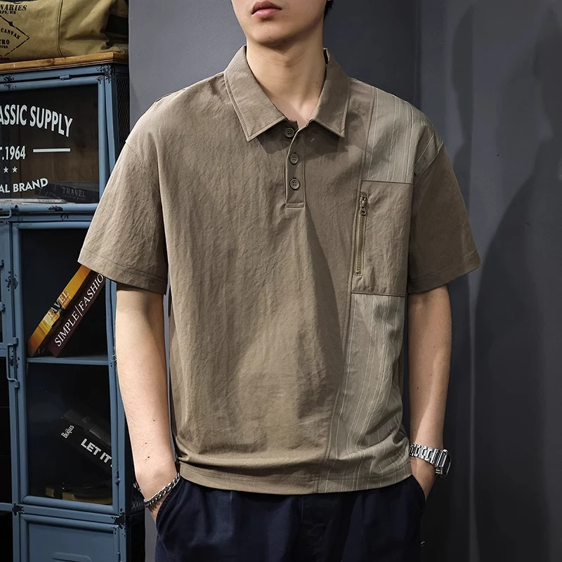 GTRT夏季25新款亚麻短袖POLO衫男翻领T恤宽松潮流纯百搭男士