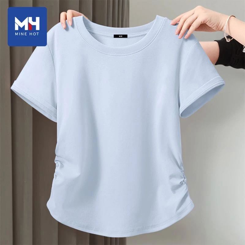 唐狮集团MH气质修身半袖2025新款女生韩系ins衣服抽褶短袖t恤女生